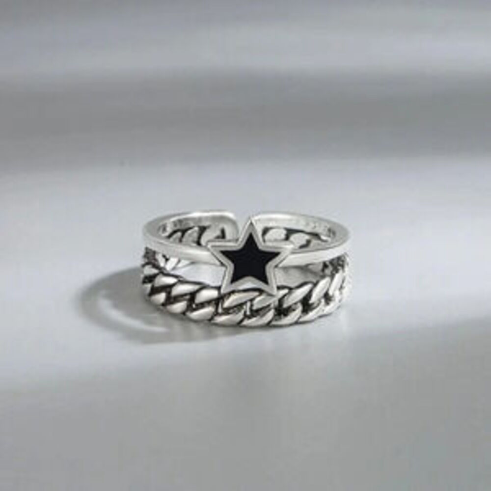 Minimalist 925 Sterling Silver Chunky Star Ring Dainty Curb Chain Layered Ring